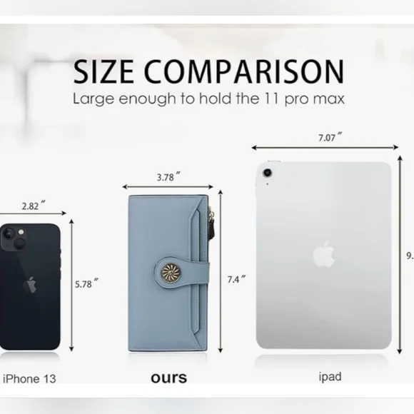 Leather. Stylish Blue Wallet with Gold Accent. Large capacity - Picture 6 of 8